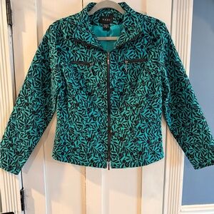 Women's Teal and Black Leaf Print Utility Jacket